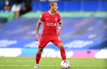 Thiago pictured in Liverpool training before Crystal Palace