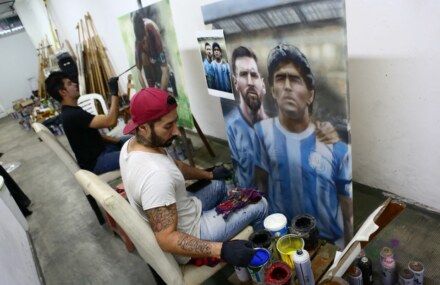 Argentine artist channels ‘hand of God’ with Maradona portraits