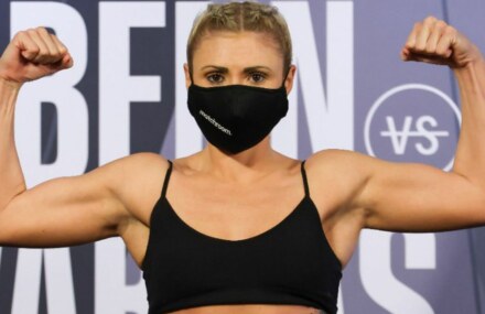 Shannon Courtenay shared an intense face-off with Ebanie Bridges at weigh-in for Saturday’s world title fight